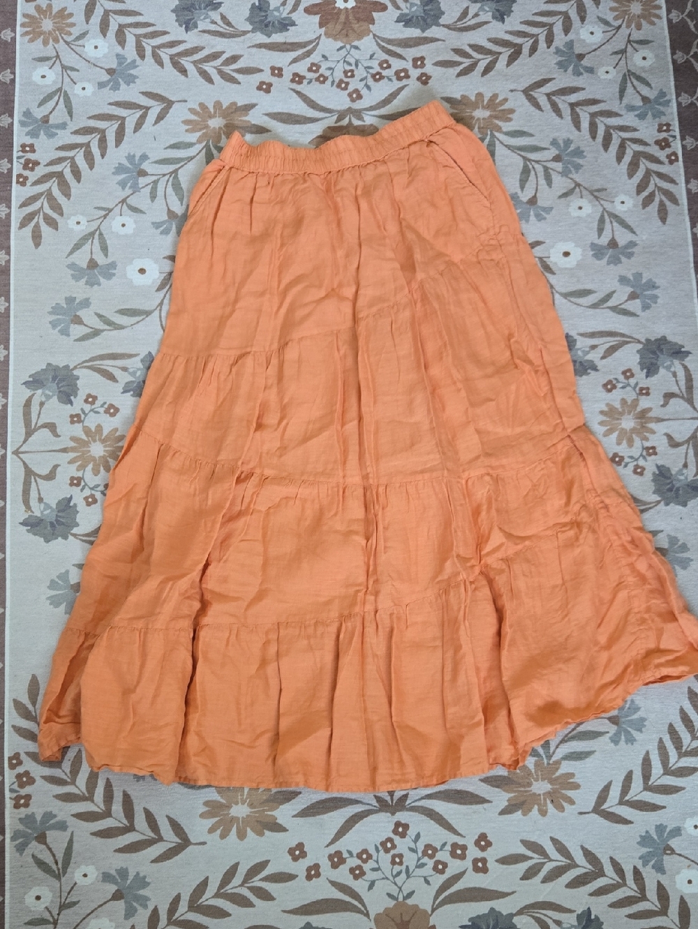 Rachel Zoe Tiered Maxi Apricot Orange Long Maxi Skirt 100 Linen Medium Pockets